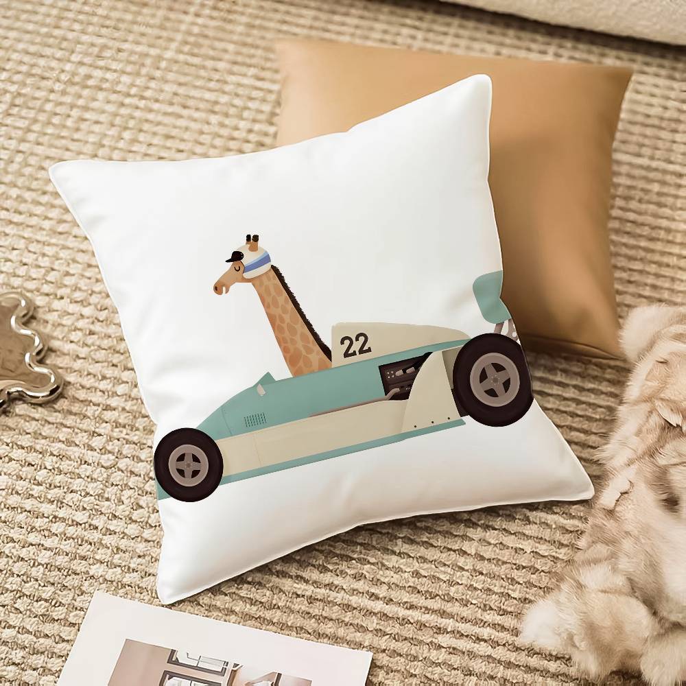 Funny Cartoon Animals Car Art Pillow Case Antidustmite Invisible Zipper Sofa Bed