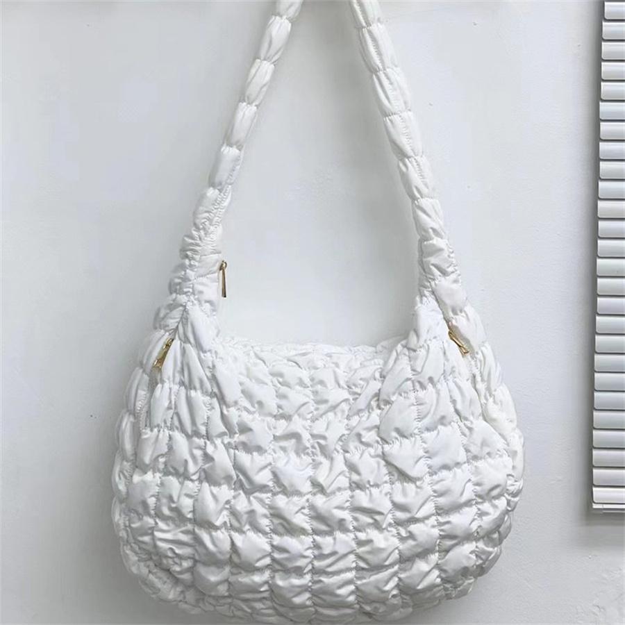 Y2K Style Casual Ruched Oversized Women Shoulder Bags  Quilted Padded Crossbody Bag Large Capacity Nylon Tote Big Shopper Purses