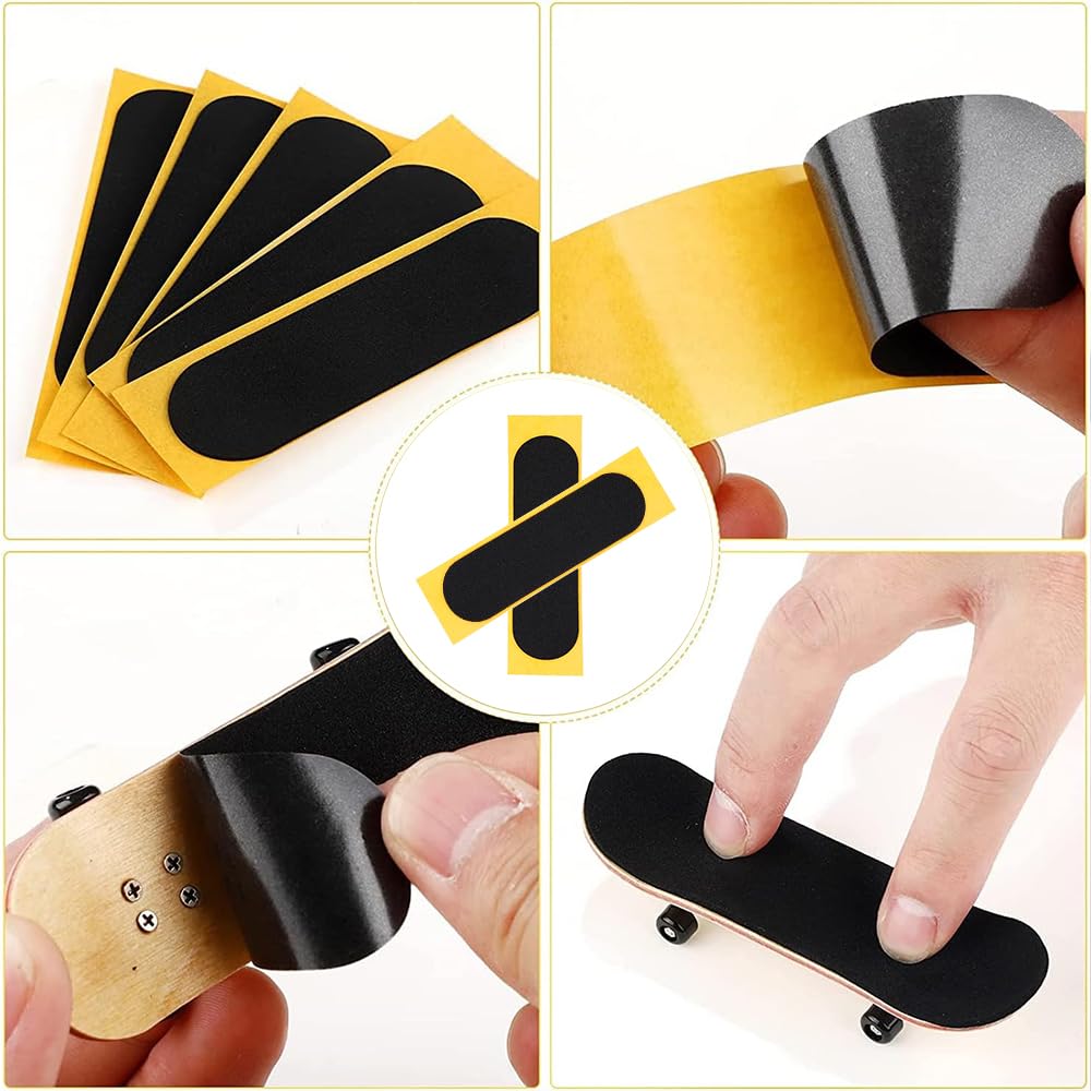 10pcs Finger Skateboard Finger Skateboard Skateboard Accessories Props Yellow Paper Black Anti-Slip Stickers, Anti-Slip Pads, (33mm98mm Type)
