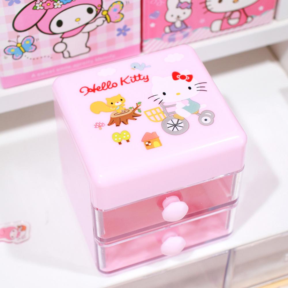 

Sanrio Мини Органайзер для Стола Мультяшный Hello Kitty Cinnamoroll Melody Двухслойный Ящик для Хранения Украшений и Наклеек Подарки для Девочек