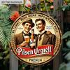 2D Flat Aluminum Retro Round Metal Sign Pilsner Urquell Beer Advertisement, Vintage Wall Art Decor with Hanging Rope, Rustic Chic Decoration for Home