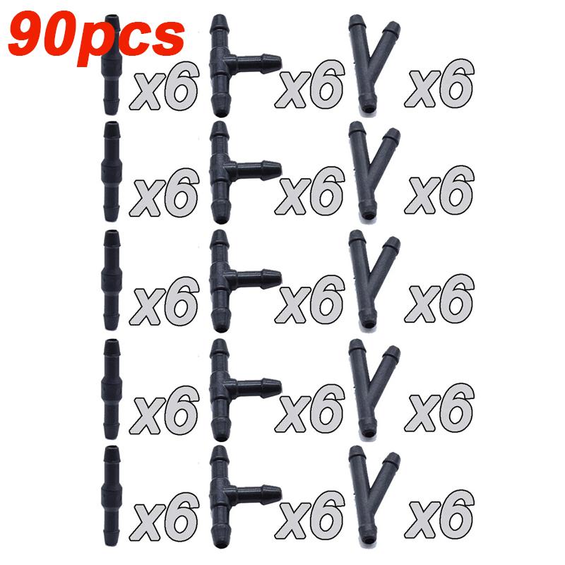 18/90PCS Windscreen Washer Joiner Pipe Connector T Piece Straight 3 Way Y Piece Air Fuel Water Petrol Wiper Washer Nozzle Hose