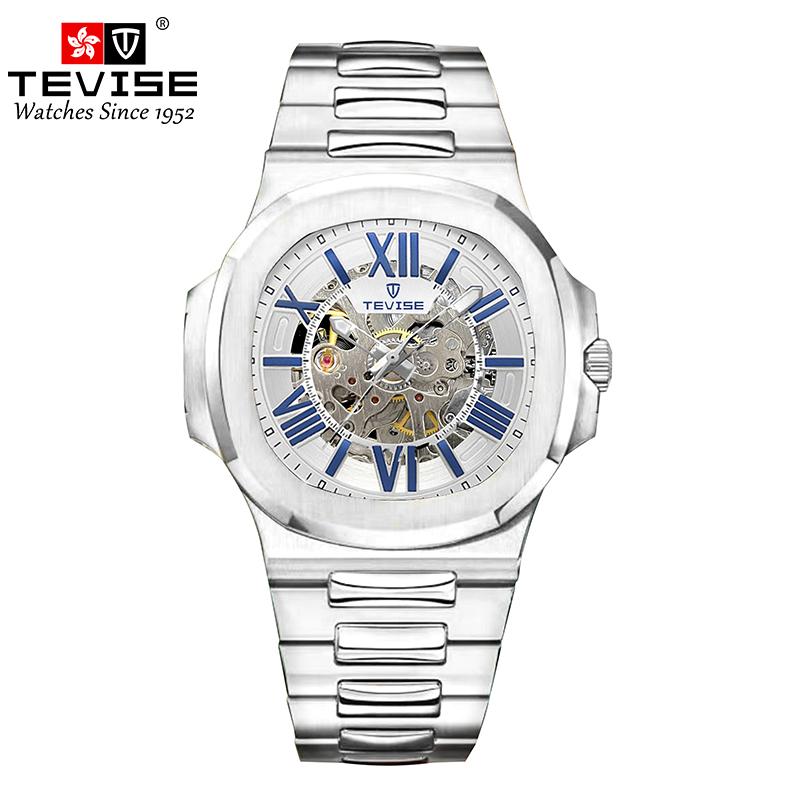 

TEVISE Automatic Mechanical Watch for Men Stainless Steel Waterproof Skeleton Watch Luminous Watch Fashion Business Watch білий