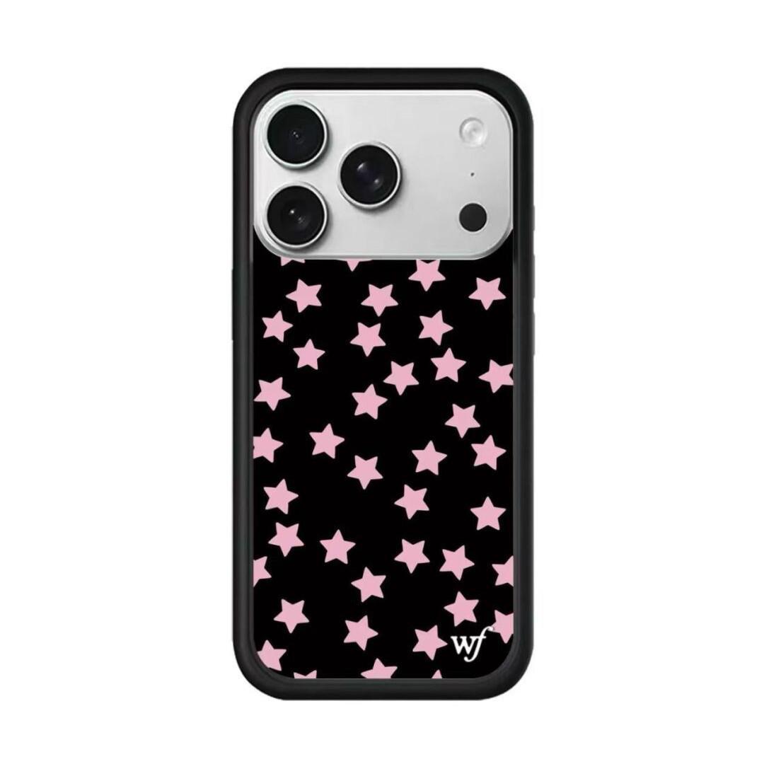 

WF Fresh & Cute Black Base with Pink Stars European-Style iPhone 17 Pro Max Case iPhone 15 Plus/14 Plus