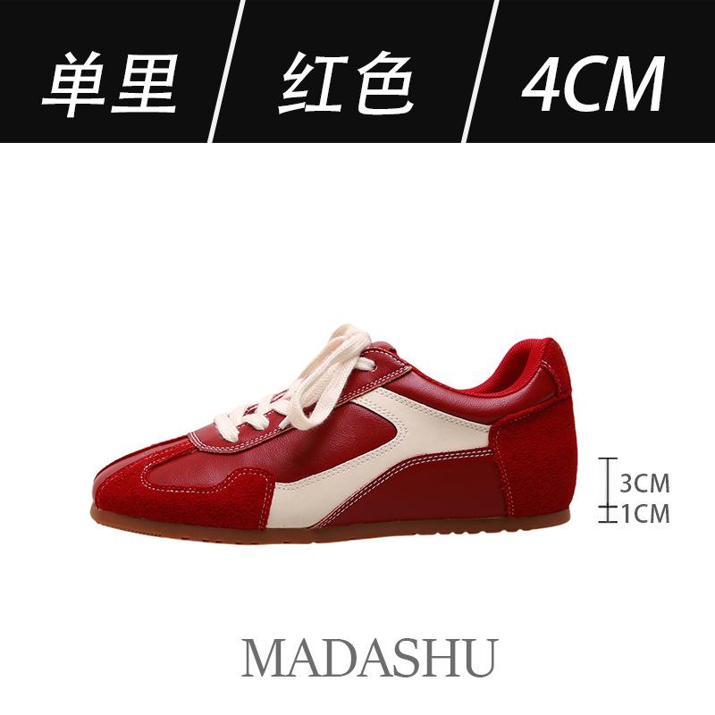 

Вариант из овчины! Кроссовки на шнуровке, с цветовой блокировкой, на скрытой платформе, немецкие тренировочные кроссовки, женские, 2025 новинка, ретро, универсальные, кроссовки Форреста Гампа, спортивная обувь 40 красный