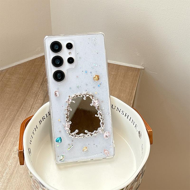 Transparent Glitter Star Glitter Phone Case for Samsung S25ultra Mirror Rhinestone S23plus Gemstone S24