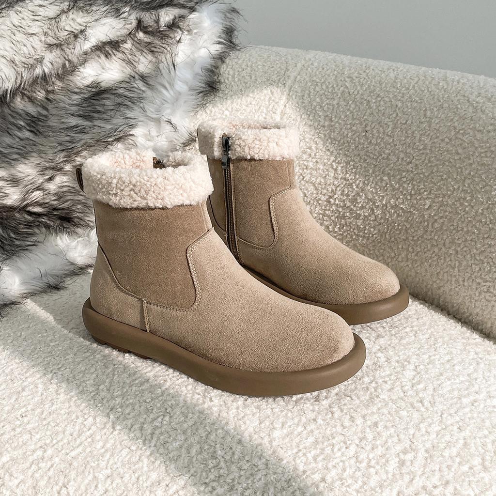 Thick Soled Snow Boots for Women In Winter Short Sleeved Boots with Fleece and Birkin Warm Cotton Shoes
