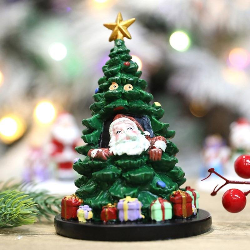 Christmas Spirits Miniature Christmas Tree Figurine ,Durable Resin Desktop Decoration for Office Home Dorms Living Space