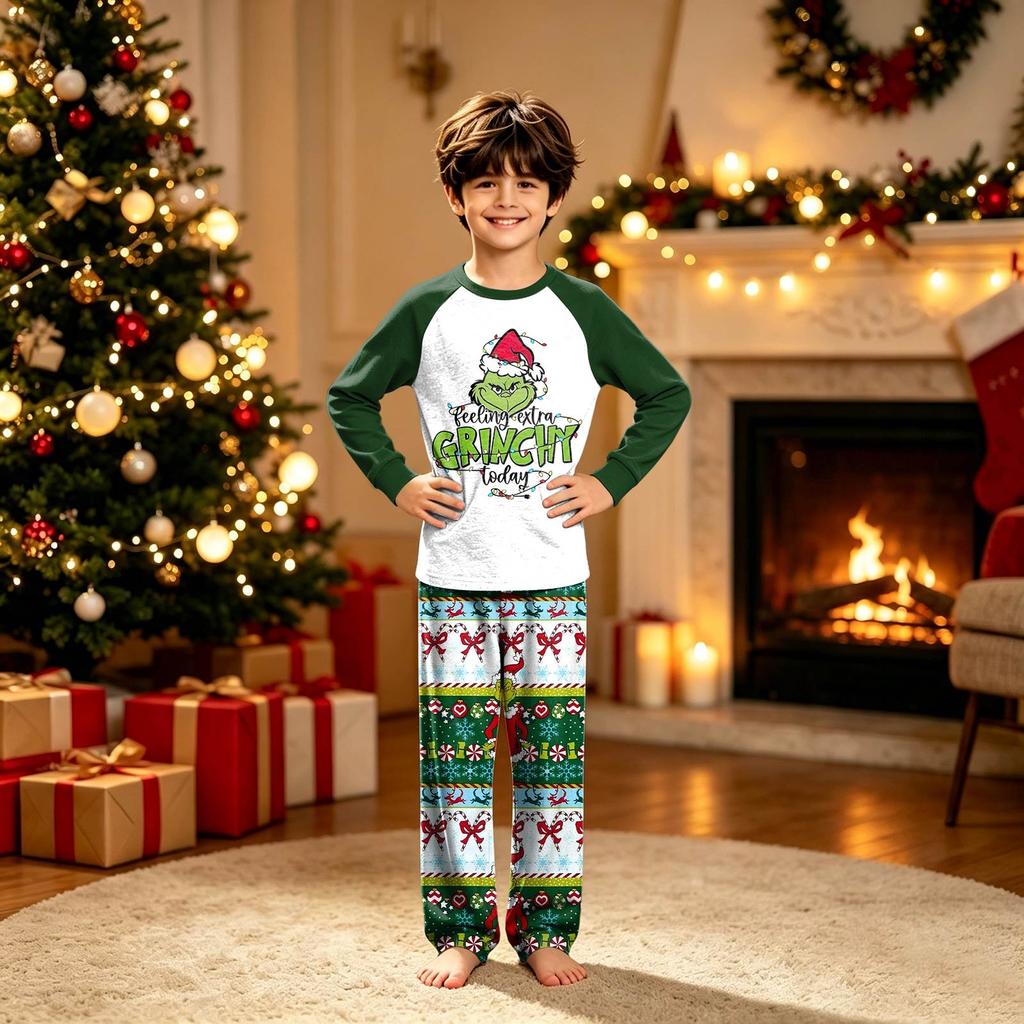Family Matching Christmas Pajama Set Long Sleeve Round Neck Wear for Parents and Kids