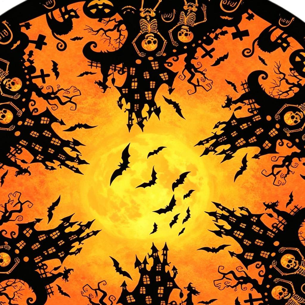 Halloween Round Fitted Tablecloth Pumpkin Skull Bat Pattern Waterproof Protector Halloween Elastic Table Covers For Party Dining