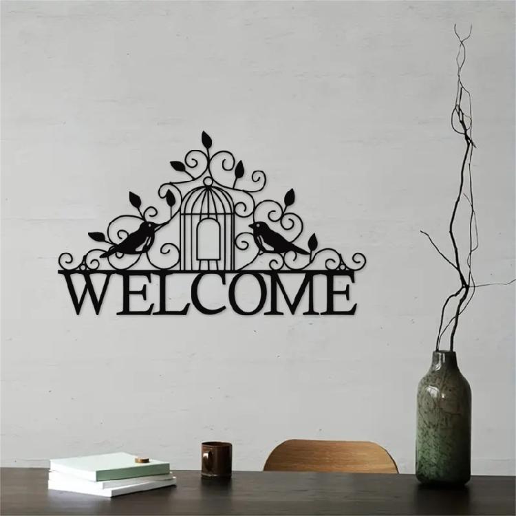 Welcome Sign Metal Sculpture Wall Decors Bird Hanging Pendants for Livingrooms