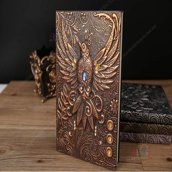 3D Phoenix Bronze Leather Journal Writing Notebook With 200 Pages  Handmade Leather Diary,Travel Diary Gift