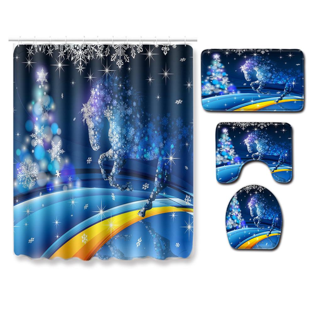 Hot Christmas Bathroom Shower Curtain Four-Piece Combination Floor Mat Bathroom Water-Absorbing Non-Slip Door Mat Carpet