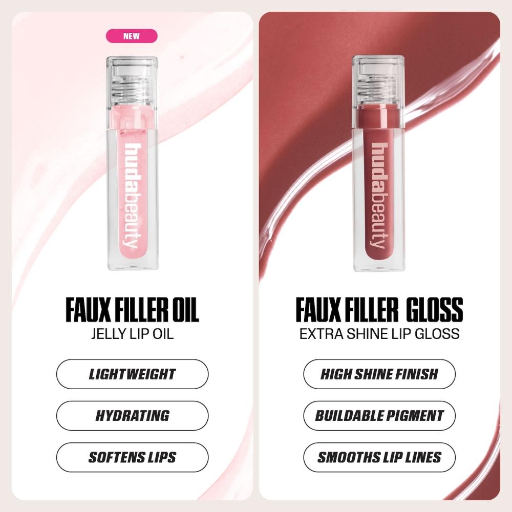 Huda Beauty Faux Filler Ultra Feuchtigkeitsspendendes Getöntes Jelly Lippenöl 0,13 Unzen 3,9 ml Juicy Peach Sheer Peachy Nude