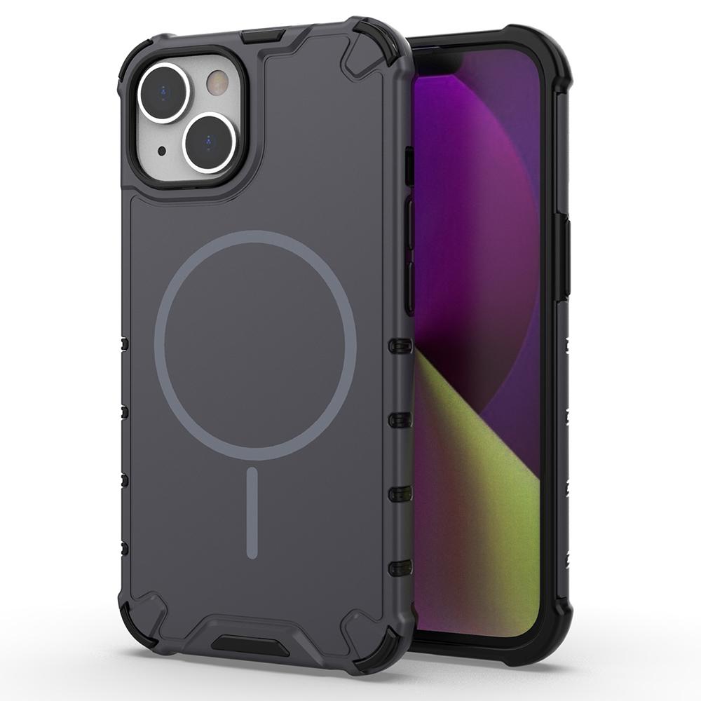 For iPhone 14 Magnetic Case Corrugated Texture Heat Dissipation Shockproof TPU+PC Phone Back Cover