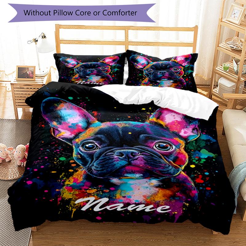 3pcs Custom Name Dog Bedding Set Duvet Cover Closure Includes 1 Duvet Cover & 2 Pillowcases, Soft and Comfortable for All Seasons.
