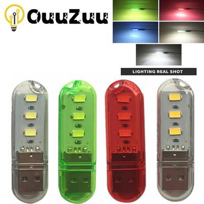 2 Stück LED Mini USB Nachtlicht Tragbare U-Disk Lampe 3LEDs Leselampen Bunte Mini Buchlichter DC5V Power Bank Powered Campingbirne