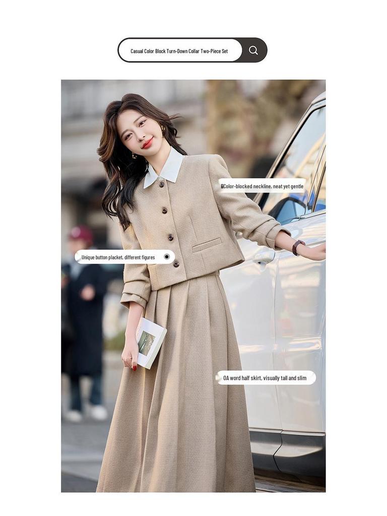 Chic Spring 2025 Small Fragrant Style Suit: Single-Breasted Jacket and Semi-Skirt Dress Set (Y2510)