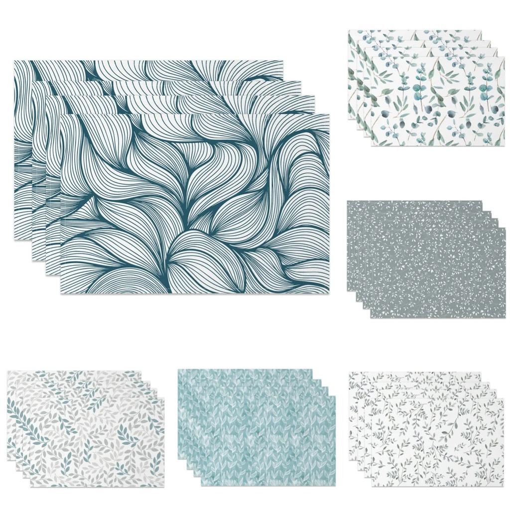 4 st Moderna Minimalistiska Bordsdukar Färsk Bladgren Mönster Naturlig Stil Vattentåliga Värmebeständiga för Matsal Kök Dekor