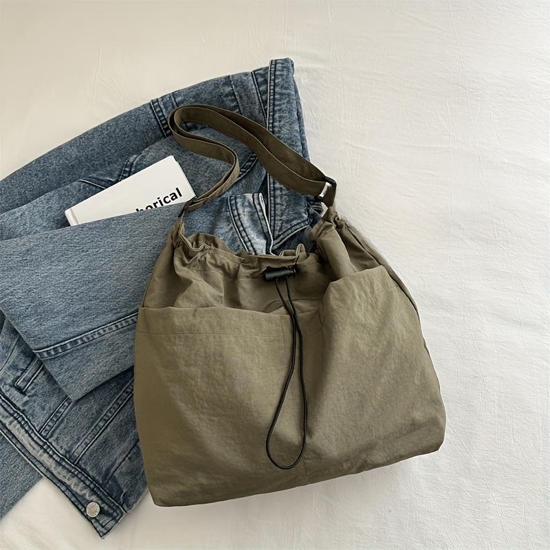 Chic Large Capacity Tote Bag with Adjustable Strap Drawstring Closure Polyester Lining Minimalist Shoulder Handbag for Women Versatile Tote Bag