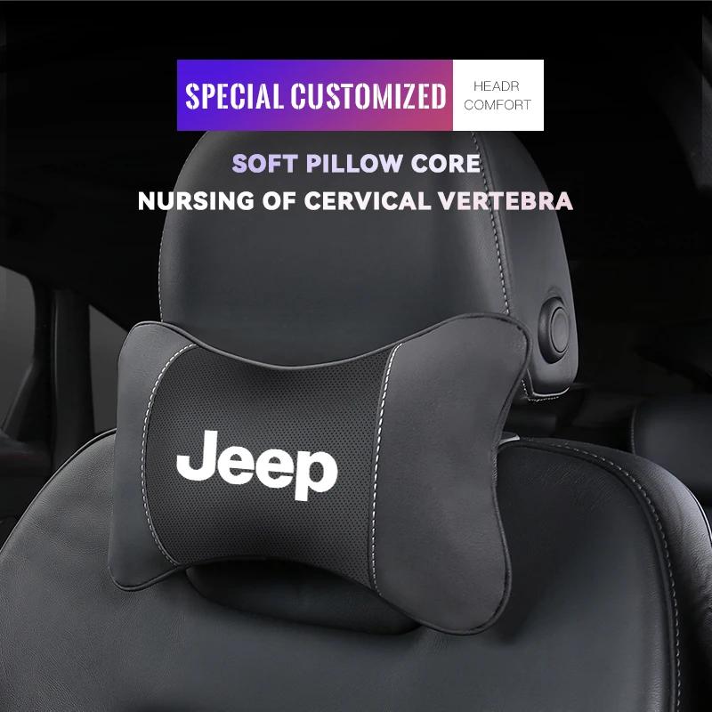 Per Jeep Cuscino per Collo per Sedile Auto Poggiatesta in Pelle Supporto Lombare per Jeep Grand Cherokee Wrangler JK Gladiator Compass Ren
