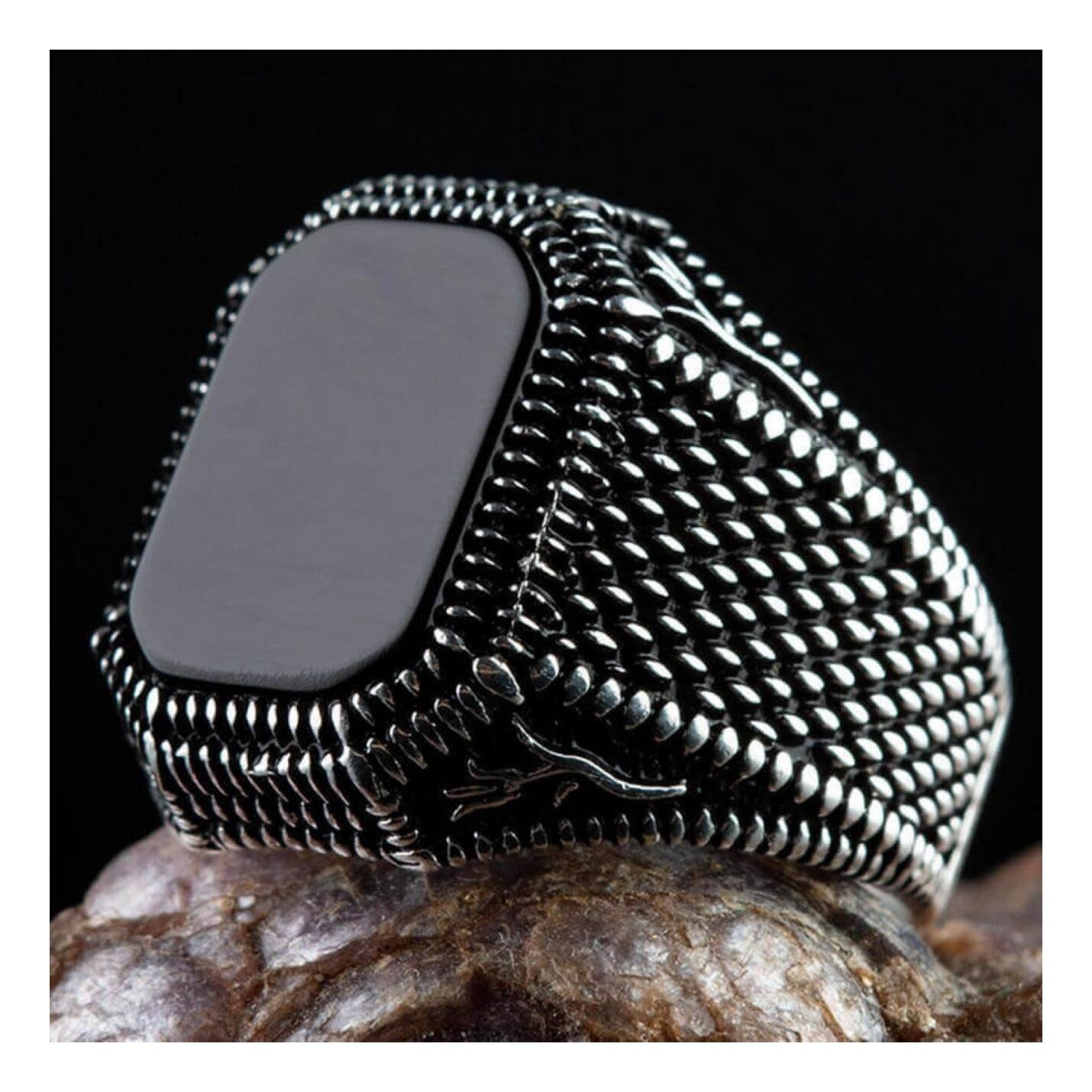 

Мужское кольцо из стерлингового серебра 925 пробы с черным ониксом