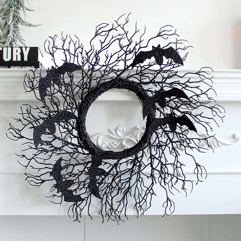 Halloween Simulation Decoration Wreath, Black Withered Branches, Vines, Window And Door, Hanging Party Props