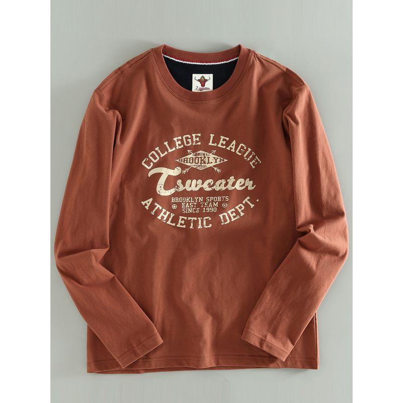 Men's Long-Sleeve T-Shirt with Round Neck, Pullover Style, Printed, Stretchy, Suitable for Spring and Autumn, Export Surplus