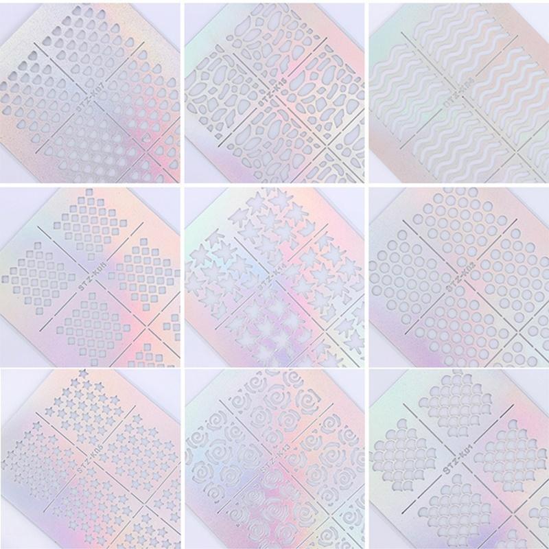 6Pcs Nail Art Vinyls Nagel Schablonen Sticker Irregulär Muster Stencil Stickers random
