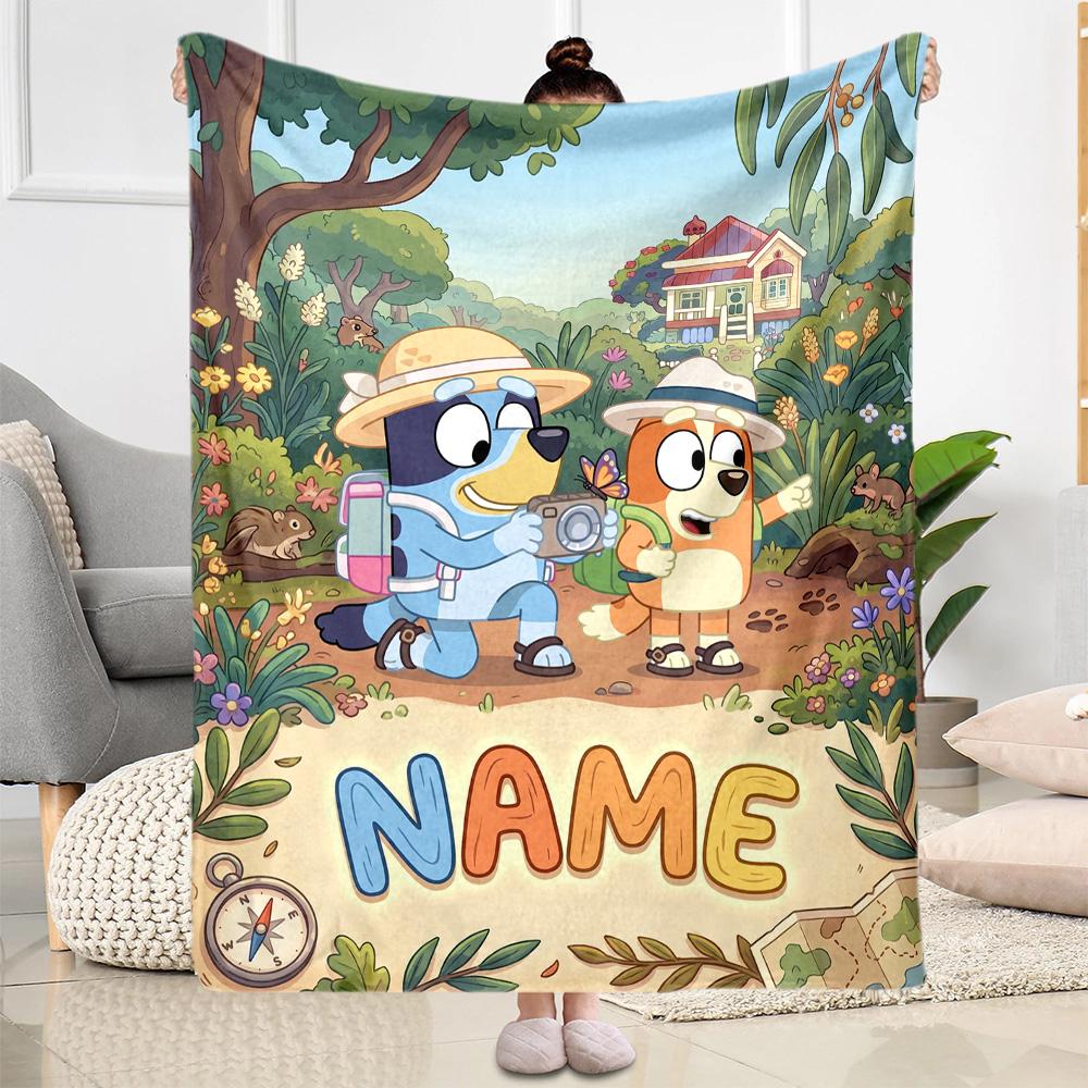 Bluey's Bubble Adventure Customize Text Blanket Cozy Customizable Blanket Durable Comfort for Office Picnics Office Chair Livingroom