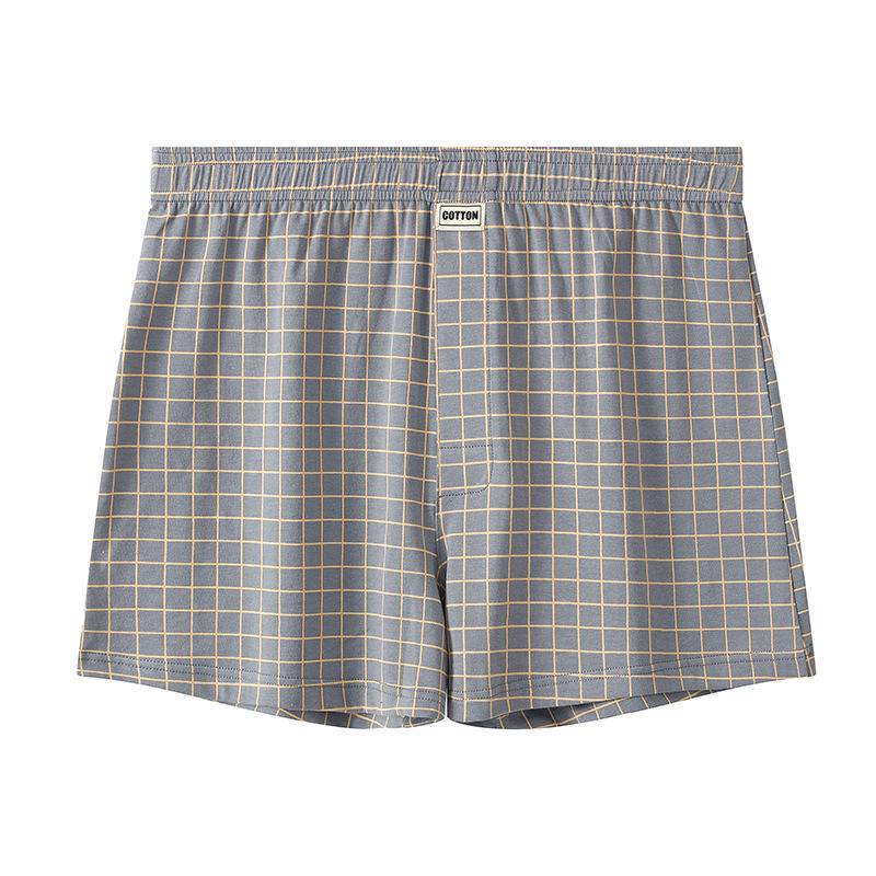 Huajielong Men's Plaid Cotton Boxer Briefs - Loose, Thin & Breathable