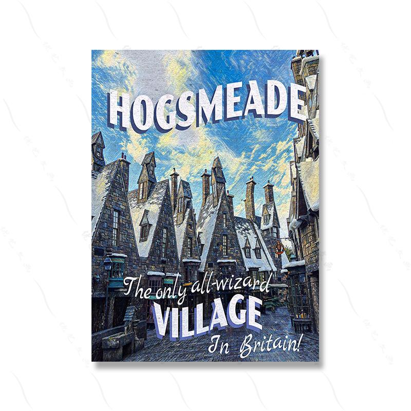 Magic Castle Retro Art Poster Train Travel Tourism Wizard Witch Canvas Print Vintage Movie Cover Wall Painting Room Home Decor