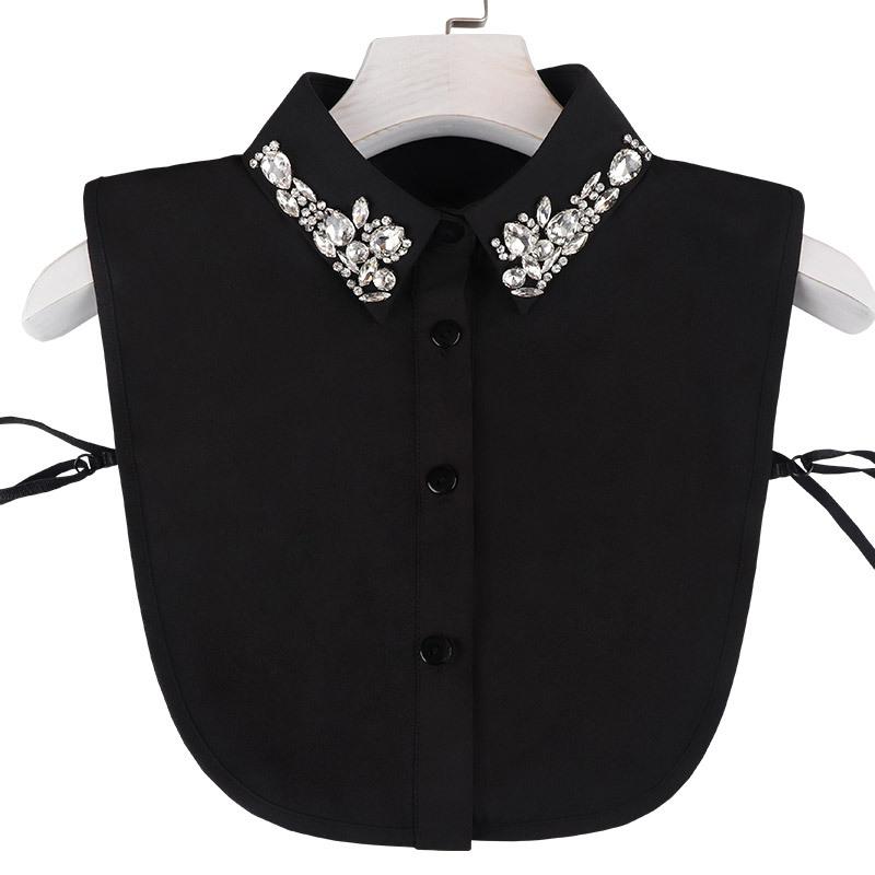 Women's Chiffon Shirt Collar Embroidered Nail Beads Versatile Fake Collar Water Diamond Decoration