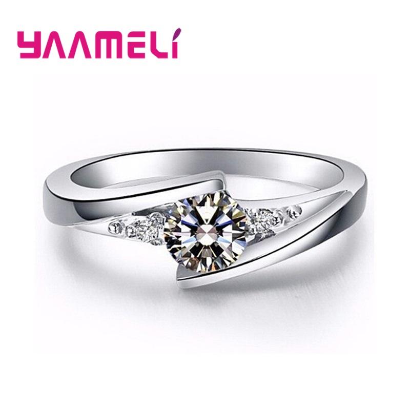Anel Feminino Redondo com Pedra Zircônia Vintage Cor Prata 925 Joias de Casamento Promessa Cristal Noivado Bague para Mulheres