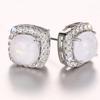New Design Geometric Shaped Round Opal Silver/Rose Gold Plated Earrings for Fashion Party CZ Stud Earring for Women