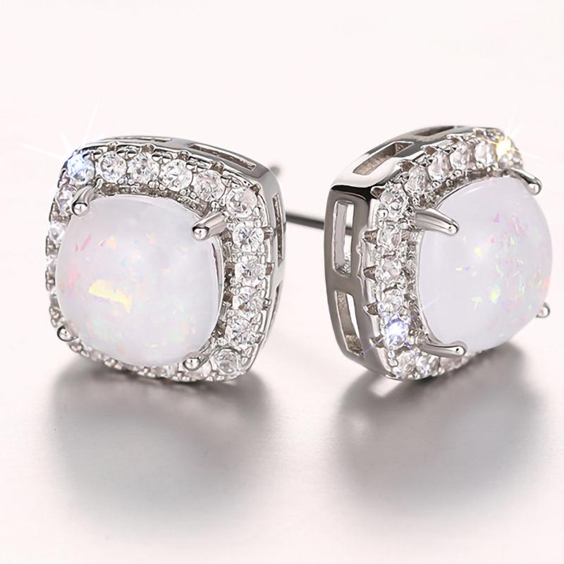 New Design Geometric Shaped Round Opal Silver/Rose Gold Plated Earrings for Fashion Party CZ Stud Earring for Women 11.5mm