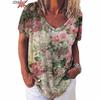 Vintage Print Top Damen Kurzarm Streetwear Sommer T-Shirt Damenmode Casual V-Ausschnitt T-Shirts Y2k Übergroße Damenkleidung