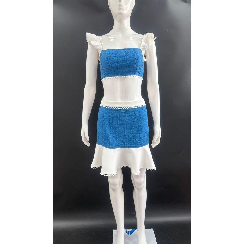 

Western Style Fashion Frill Cami Skirt Two-piece Set Tank Top and Skirt Set White Blue M