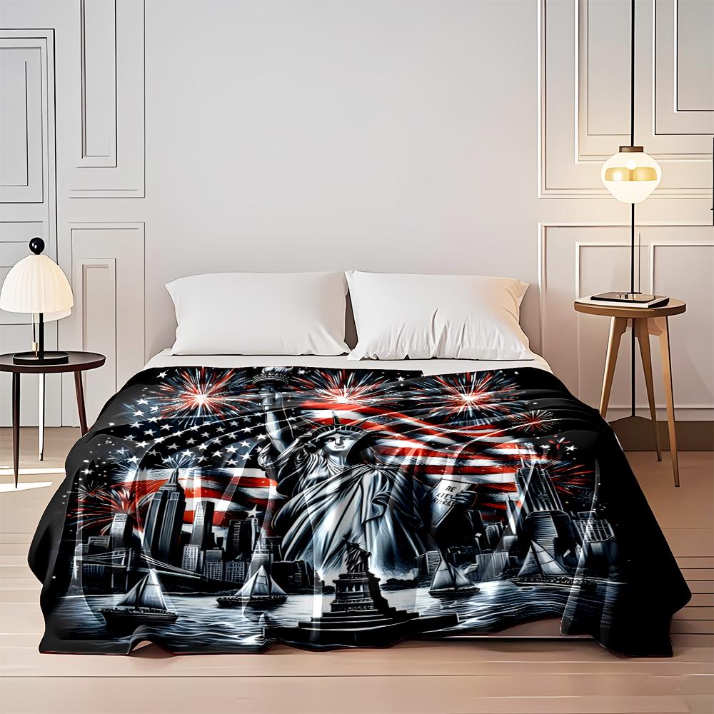 Statue of Liberty with Fireworks Design Flannel blanket for bedroom, living room, sofa, and nap sofas