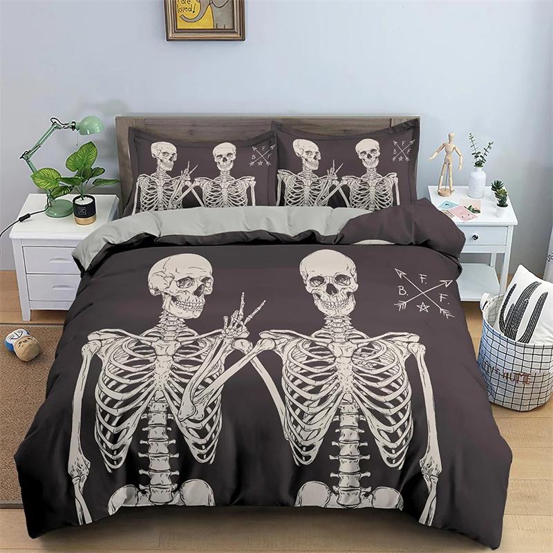 Bettbezug mit Rosen-Totenkopf-Motiv zum Valentinstag, King-Size-Bett, 3D-Totenkopf-Druck, Bettbezug, 3-teilig, Bettbezug für Verliebte, Geschenke für Erwachsene