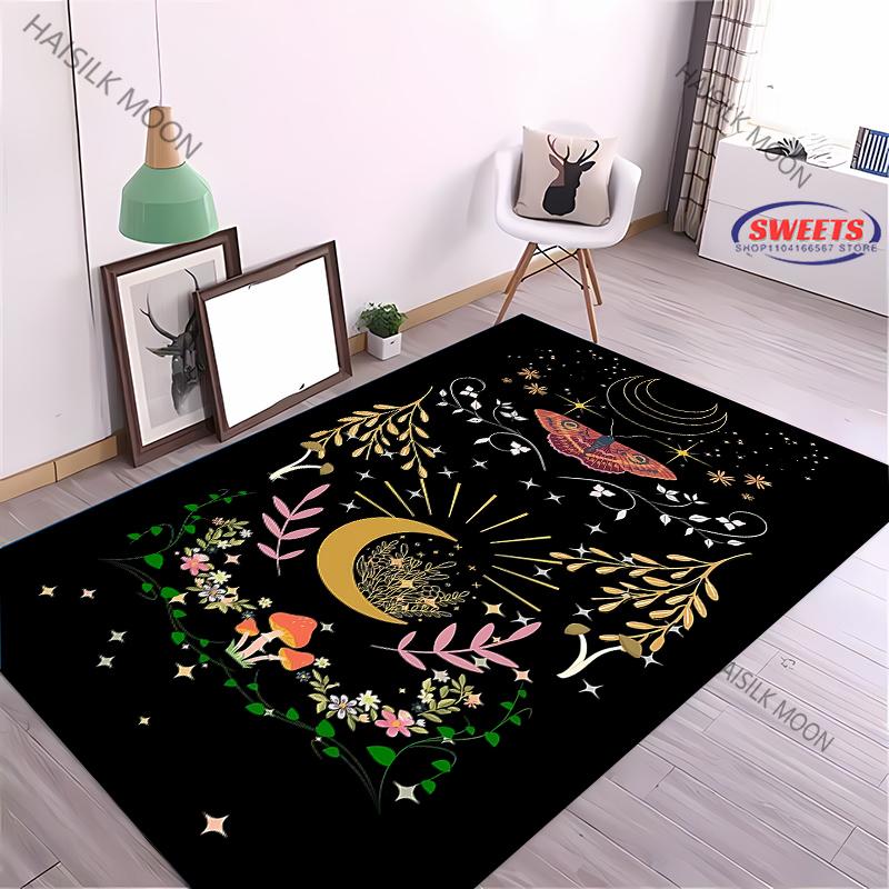 Luxury Sun Moon Floral Printed Carpet LivingRoom Bedroom Entrance Door Mat Sofa Large Rugs Birthday Christmas Thanksgiving Gifts