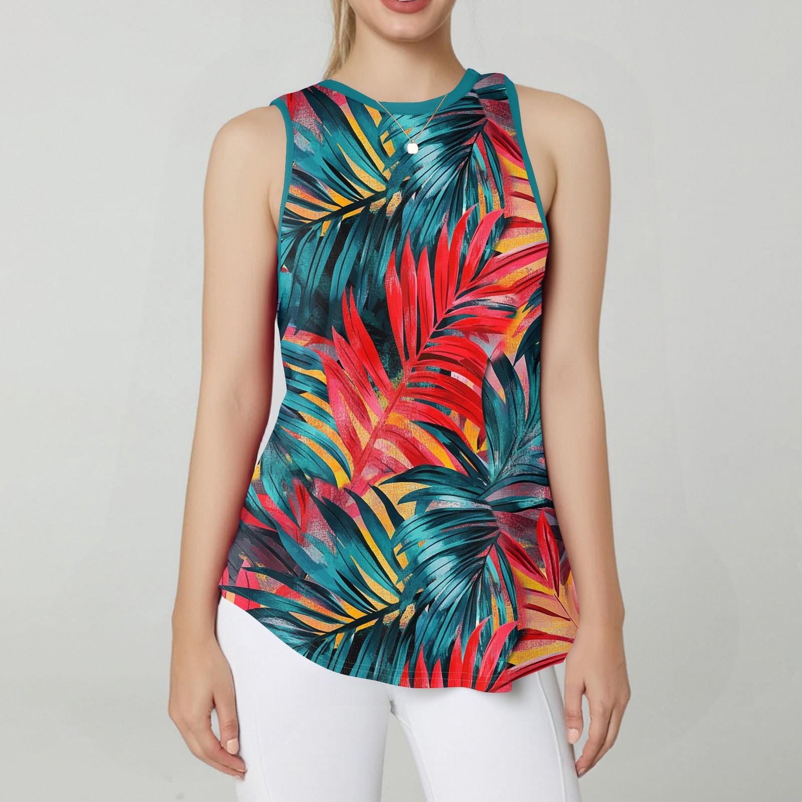 

Женская круглая горловина с ретро-цветочным принтом жилет универсальный свободный подол без рукавов футболка топ XL