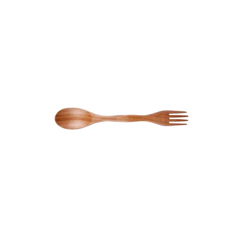 Wooden Simple Spoon Fork Outdoor Portable Multifunctional Tableware Creative Design Dual Use Dinnerware Household Kitchen Tool YLE058