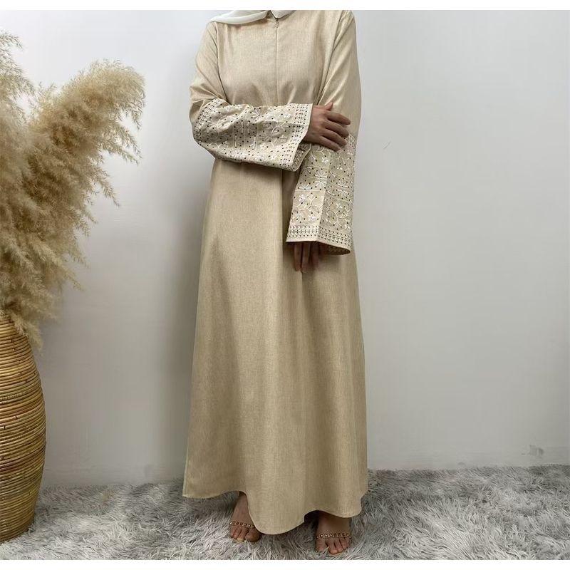 New Middle East Dubai Elegant Embroidered Front Zipper Robe Dress Zipper Embroidered Dress