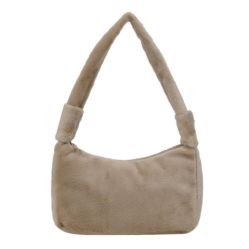 Трендовая плюшевая однотонная сумка через плечо в корейском стиле для стильных повседневных образов хаки