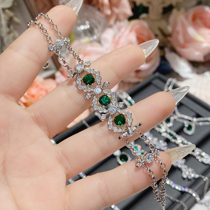 Camellia Women's High-End Elegant Artificial Emerald Bracelet Full Diamond Imitation Tourmaline Jewelry