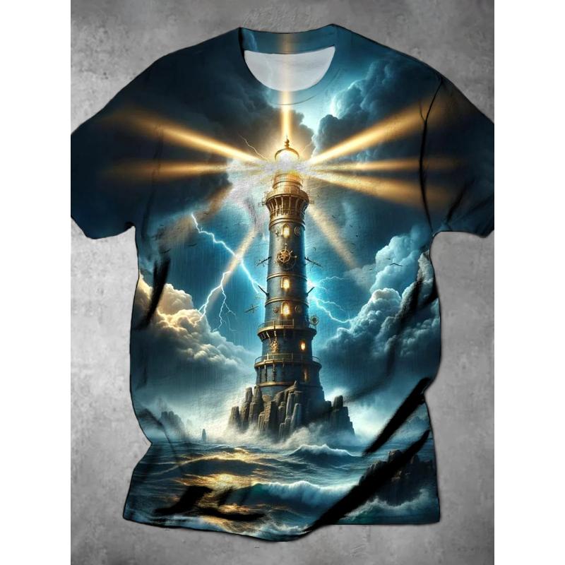 T-shirt da uomo a maniche corte con girocollo e stampa 3D, taglie forti, T-shirt casual estiva