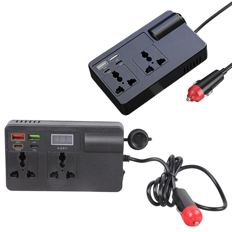 120W Car Power Inverter with PD 30W Type-C & USB-A Port DC12V-24V To 220V Car Plug Adapter Outlet Vehicle