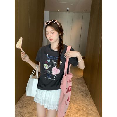 Casual Cartoon Printed Round Neck Short-sleeved T-shirt Design Sense Summer New Loose and Versatile Thin Small Top
