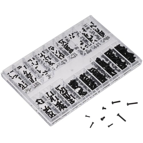 Mini Screw Assortment Kit, 18 Types of M1.2 / M1.4 / M2.0 Mini Micro Screws, Black Round & Countersunk Head Repair Screws for Sunglasses, Eyeglasses,
